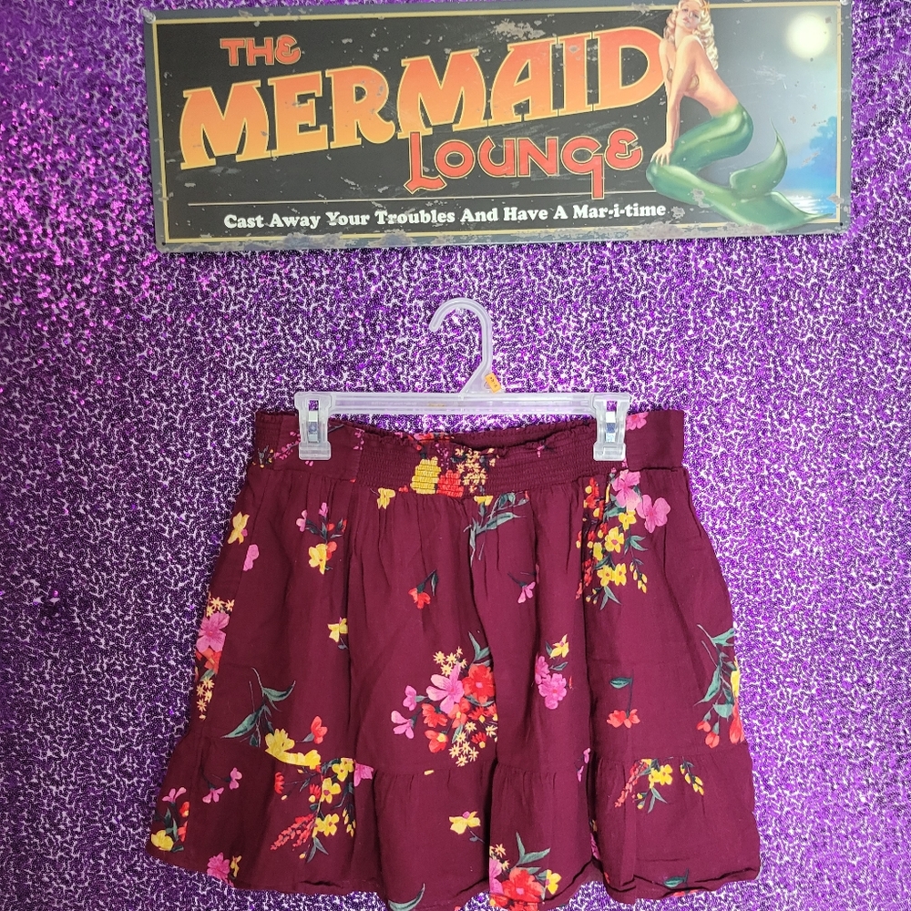 Maroon floral skirt